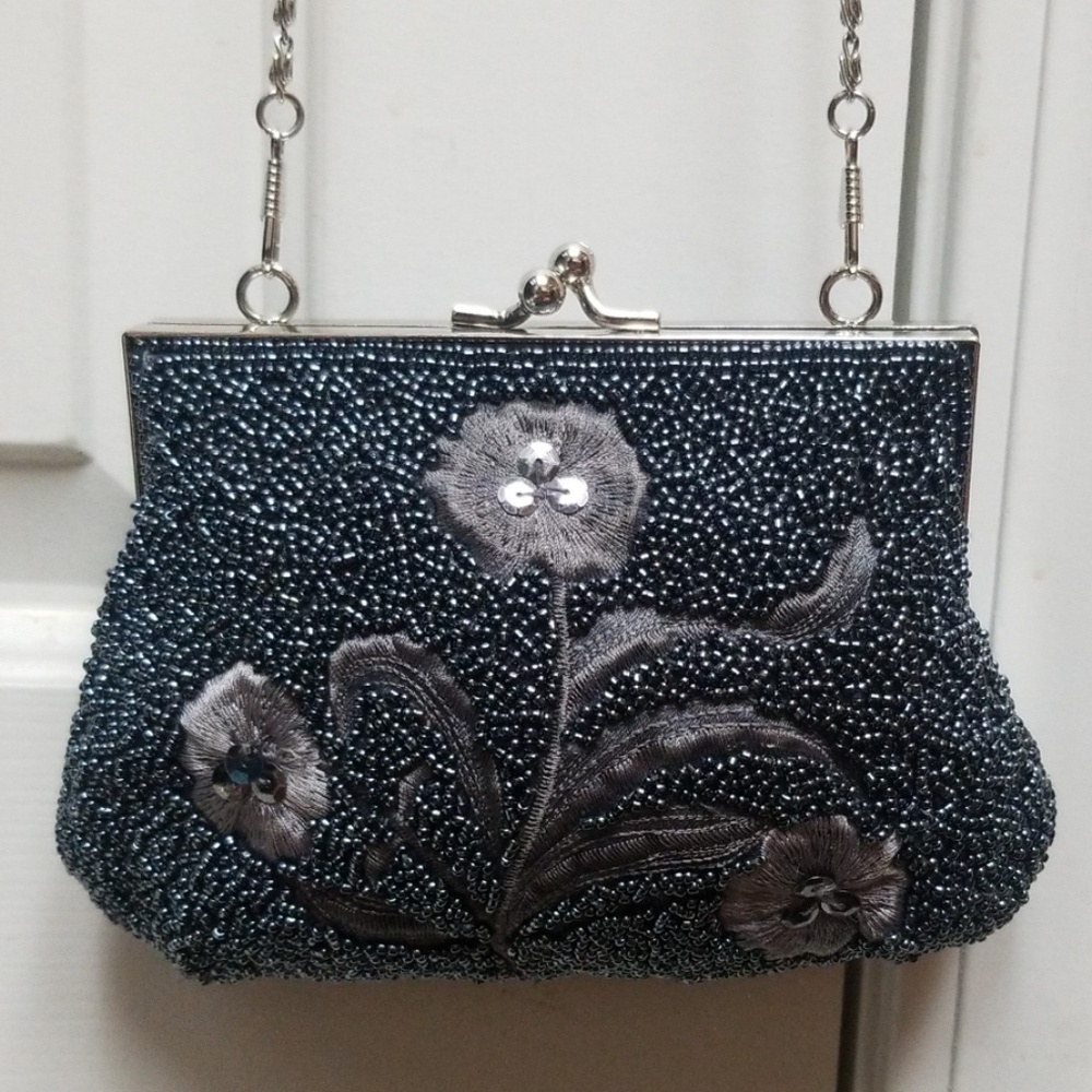Small Beaded Formal Mini Crossbody Bag Floral Embroidery